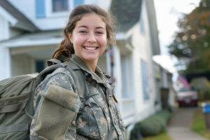 a military servicewoman smiles before going to veteran rehab 